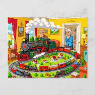 Grand-père avec train à vapeur sur un grand modèle