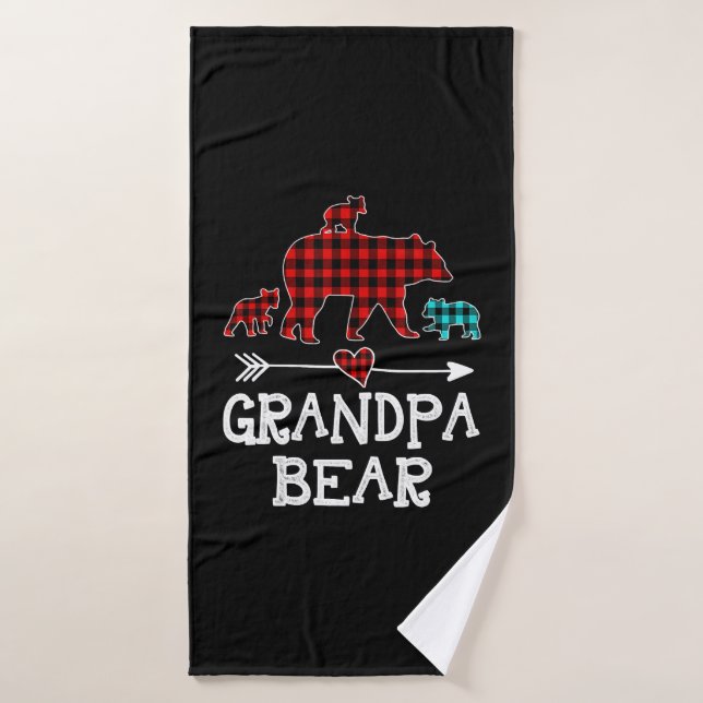 Grand-père Bear Christmas Pajama Red Plaid Buffalo (Serviette de bain)