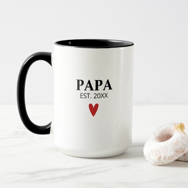 Grand-père noir blanc Faire-part de naissance Mug (Avec donut)