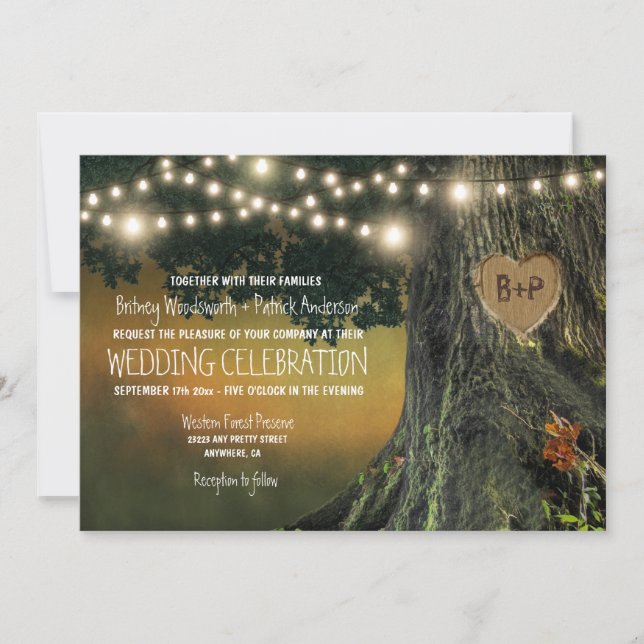 Grand-père sculpté Oak Tree Mariage Invitations (Devant)