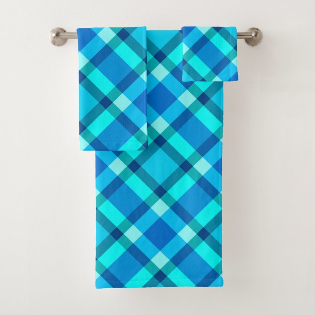 Grand Plaid Moderne, Bleu Cobalt, Aqua & Turquoise (En situation)