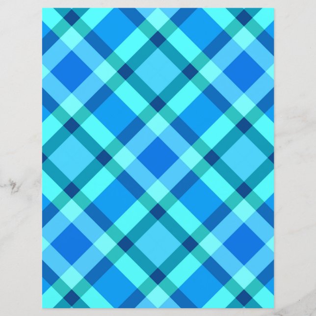 Grand Plaid moderne, bleu Cobalt et turquoise (Devant)