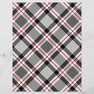 Grand Plaid moderne, noir, blanc, gris et rouge