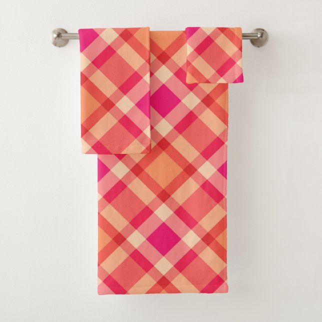 Grand Plaid moderne, orange, corail et rose Fuchsi (En situation)