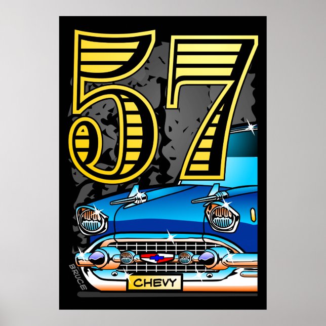 Grand Poster de dessin de voiture Chevy '57 (Devant)