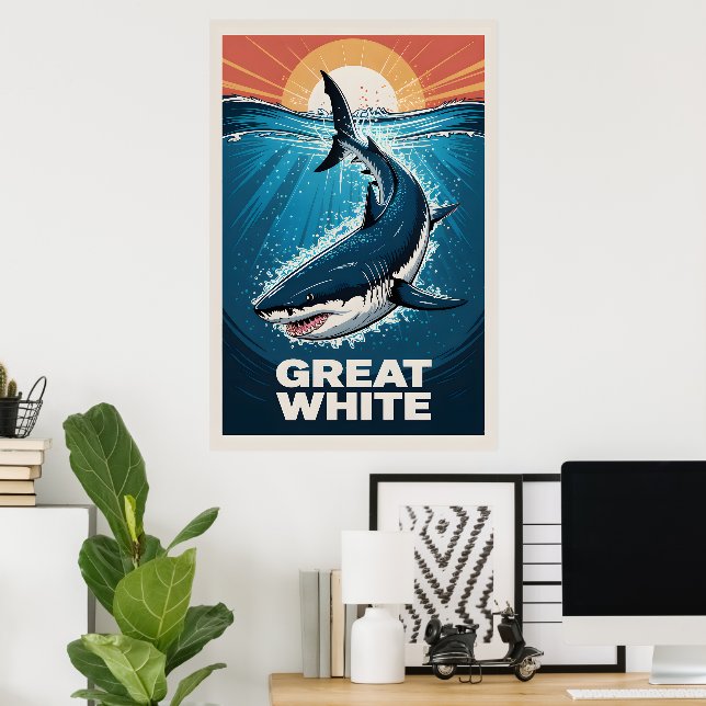 Grand Poster de requin blanc (Bureau à domicile)