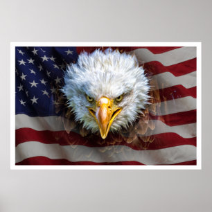 Grand Poster puissant USA Eagle FLAG