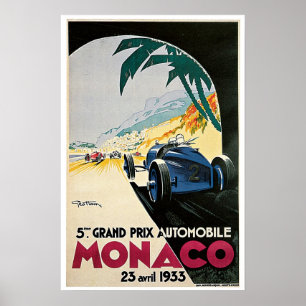 Grand Prix de Monaco 1933 Poster Vintage voyage