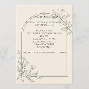 Grand programme de cérémonie de mariage botanique