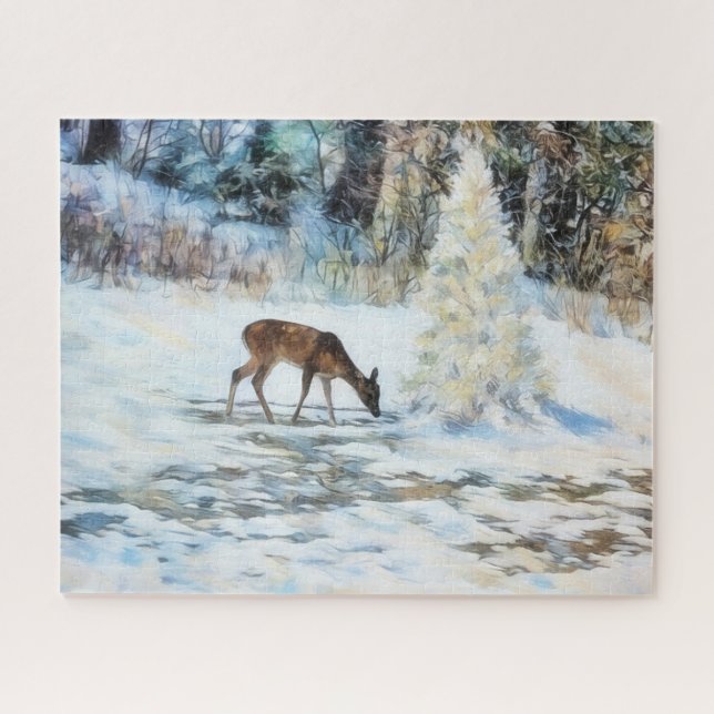 Grand Puzzle de Neige de Cerf de Nature Art (Horizontal)