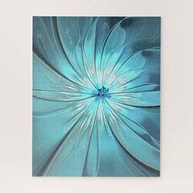 Grand Puzzle Fleur Aqua Moderne Centre Blanc (Vertical)