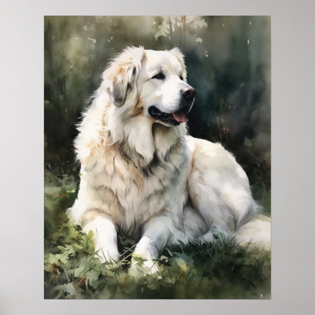 Grand Pyrénées Chien Art Imprimer Poster (Devant)
