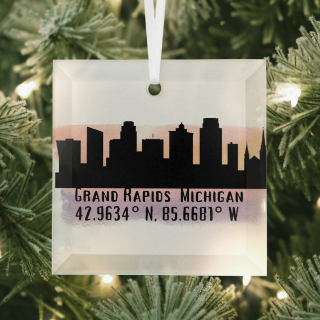 Grand Rapids MI City Skyline Ornement en verre (Insitu)