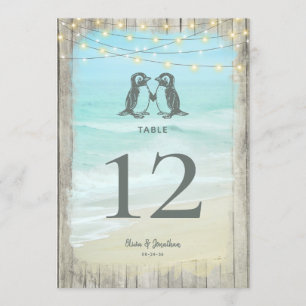 Grand Rustic Beach Penguins Mariage Numéro de tabl