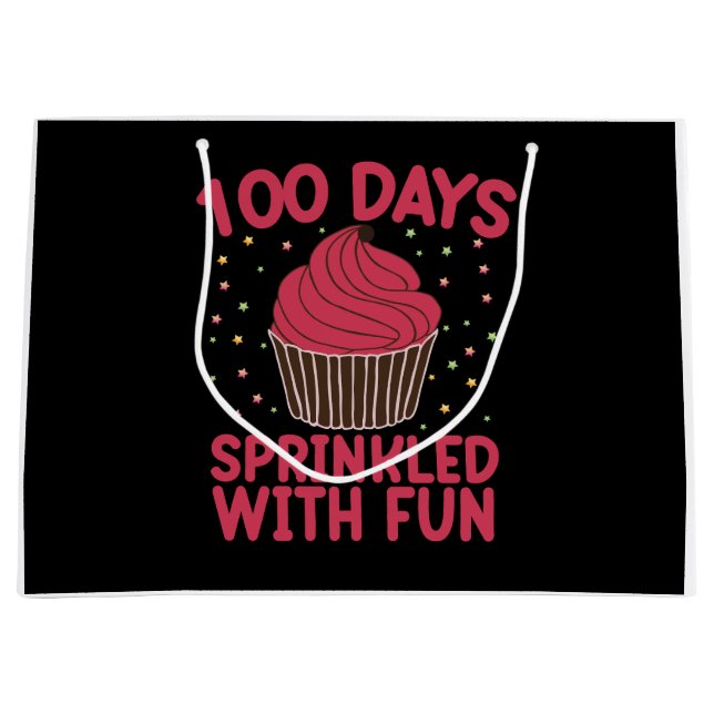 Grand Sac Cadeau 100 Jours Parsemés De Fun Cupcake Écolière  (Devant)