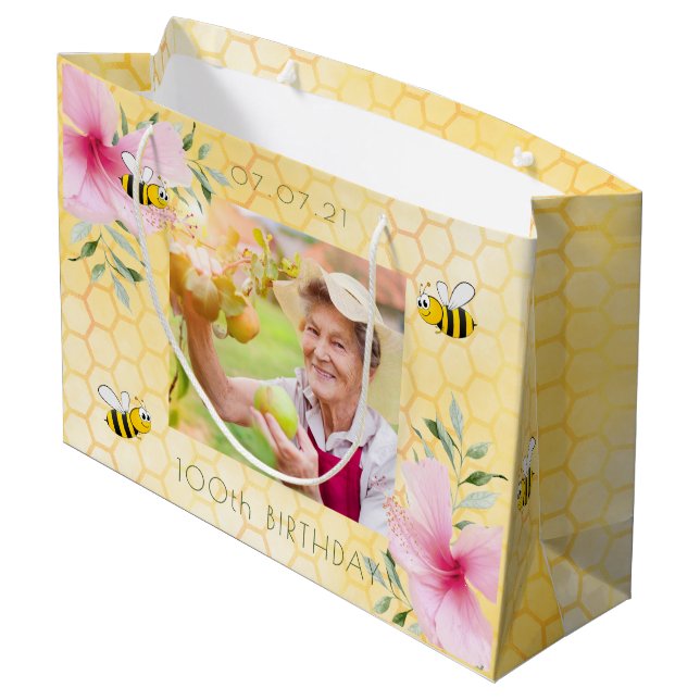 Grand Sac Cadeau 100e anniversaire bumble abeilles miel photo peign (Dos Angle)