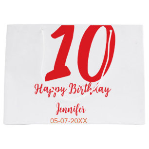 Grand Sac Cadeau 10e anniversaire ajouter nom date année rouge modè