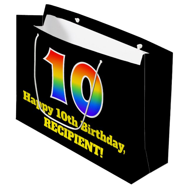 Grand Sac Cadeau 10e anniversaire ~ Amusant, coloré, Vibrant, Arc-e (Devant Angle)