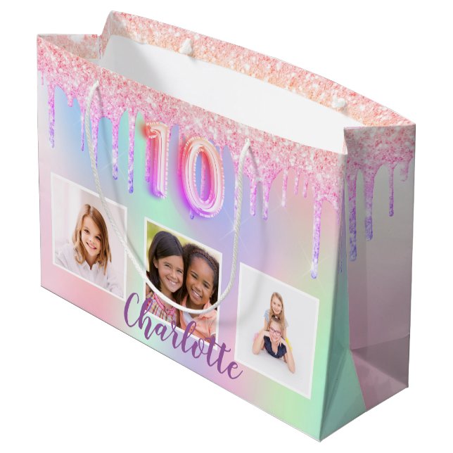 Grand Sac Cadeau 10e anniversaire rose violet parties scintillant g (Dos Angle)