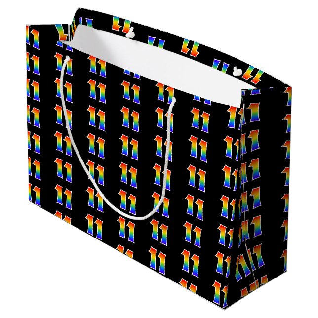 Grand Sac Cadeau 11e anniversaire : Fun Rainbow Event Numéro 11 Mot (Dos Angle)