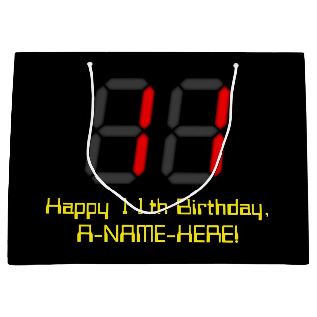 Grand Sac Cadeau 11ème anniversaire : Rouge Digital Horloge Style " (Devant)