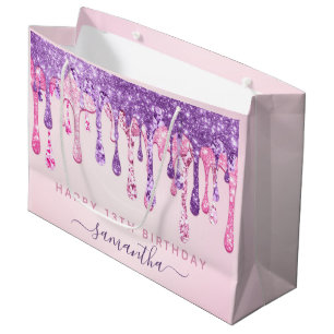 Grand Sac Cadeau 13e anniversaire fête rose pourpre Parties scintil