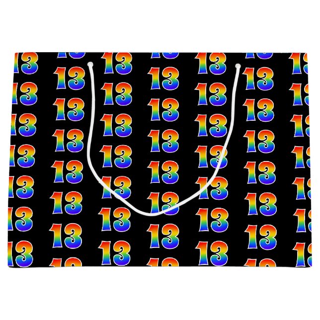 Grand Sac Cadeau 13e anniversaire : Fun Rainbow Event Numéro 13 Mot (Devant)