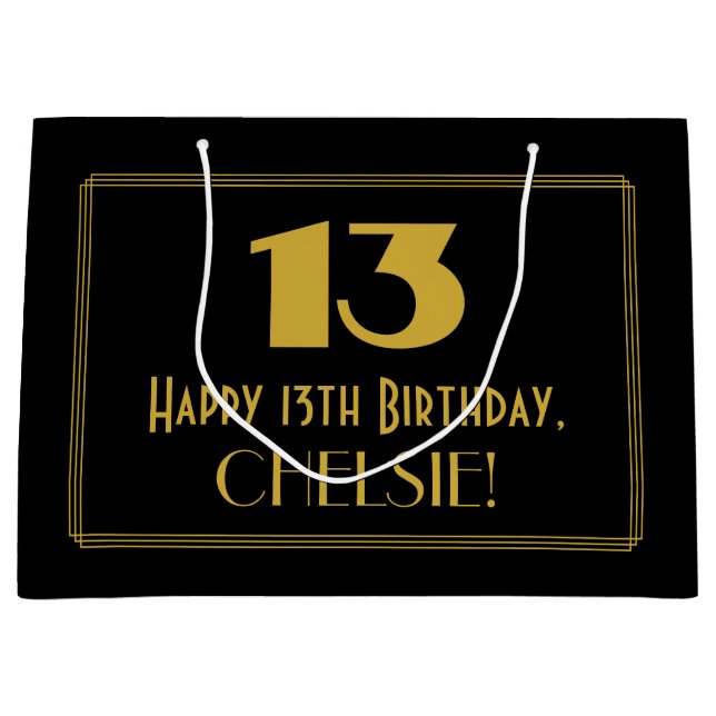 Grand Sac Cadeau 13e anniversaire — Représentation Art déco "13" et (Devant)