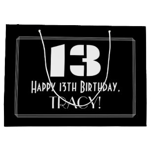 Grand Sac Cadeau 13ème anniversaire ~ Art Déco Inspiré Look "13" + 
