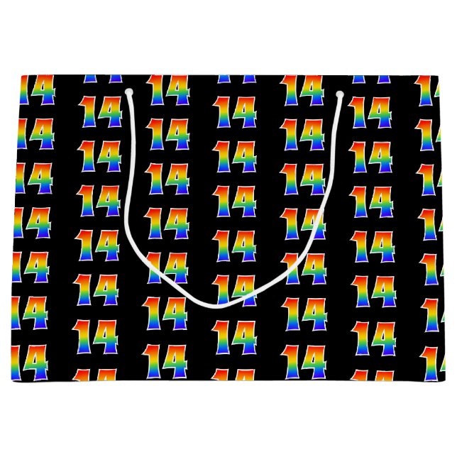 Grand Sac Cadeau 14e anniversaire : Fun Rainbow Event Numéro 14 Mot (Devant)
