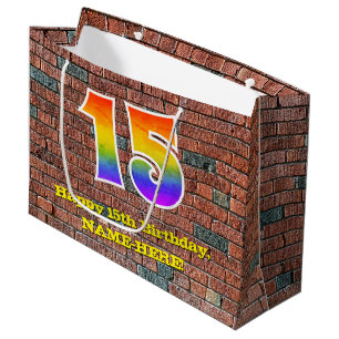 Grand Sac Cadeau 15e anniversaire : Amusant, arc-en-ciel inspiré de