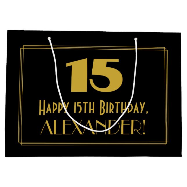 Grand Sac Cadeau 15e anniversaire — Look inspiré d'Art déco "15" &  (Dos)