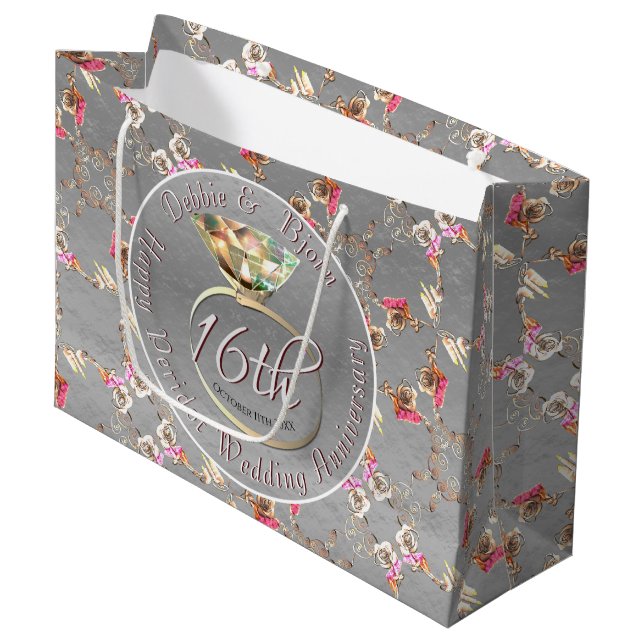 Grand Sac Cadeau 16e anniversaire du Mariage Péridot, Bougies, Stat (Devant Angle)