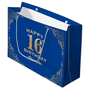 Grand Sac Cadeau 16e anniversaire Parties scintillant bleue et or c