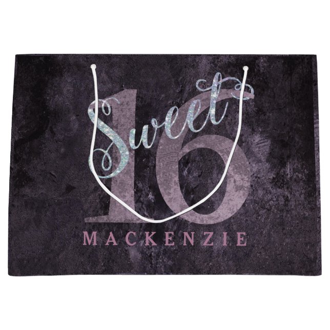 Grand Sac Cadeau 16e Rose Dusty | Sweet 16 Parties scintillant d'ar (Devant)