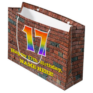 Grand Sac Cadeau 17e anniversaire : Amusant, Arc-en-ciel inspiré pa