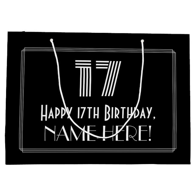 Grand Sac Cadeau 17e anniversaire — Art Déco Inspiré Look "17" & No (Dos)