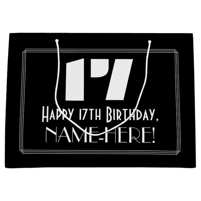 Grand Sac Cadeau 17ème anniversaire ~ Art Déco Inspiré Look "17" +  (Devant)