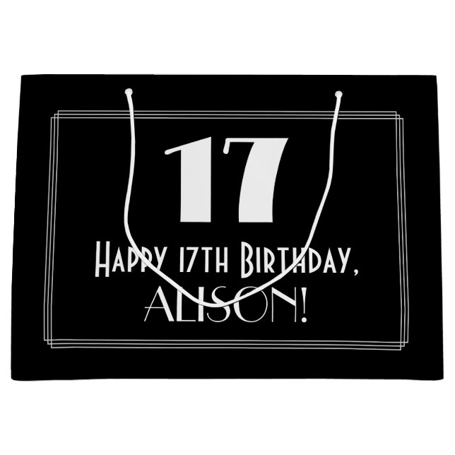 Grand Sac Cadeau 17ème anniversaire : Art Déco Style inspiré "17",  (Devant)