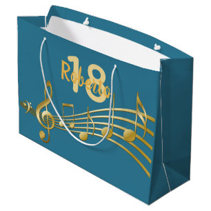 Grand Sac Cadeau 18e anniversaire turquoise notes de musique verte