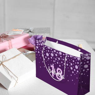 Grand Sac Cadeau 18e anniversaire violet monogramme nom diamants