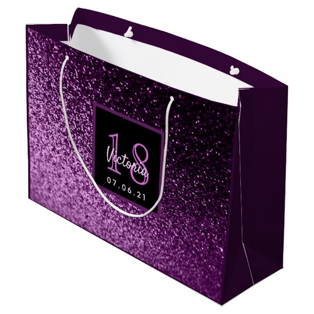 Grand Sac Cadeau 18e anniversaire violet rose parties scintillant f (Dos Angle)