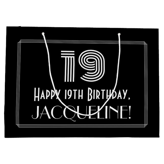 Grand Sac Cadeau 19e anniversaire — Art Déco Inspiré Look "19" & No (Dos)