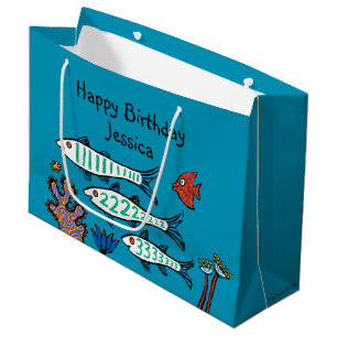 Grand Sac Cadeau 1, 2, 3 poissons avec de petits poissons et corail