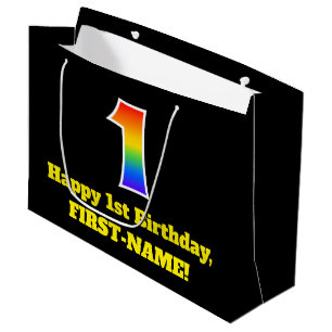 Grand Sac Cadeau 1er Anniversaire ~ Amusant, coloré, Vibrant, Arc-e