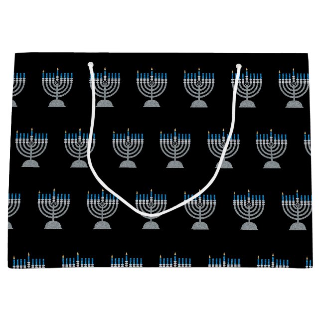 Grand Sac Cadeau 1ère nuit de Hanoukka Parties scintillant Grand sa (Devant)