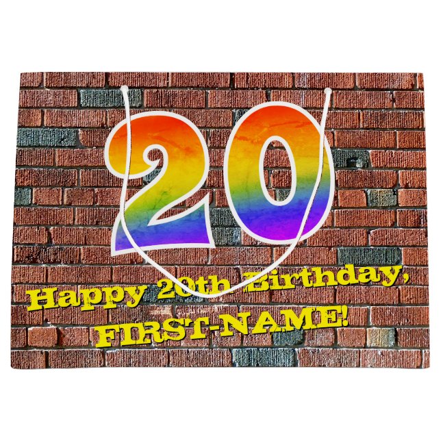 Grand Sac Cadeau 20e anniversaire : Amusant, Arc-en-ciel inspiré pa (Devant)