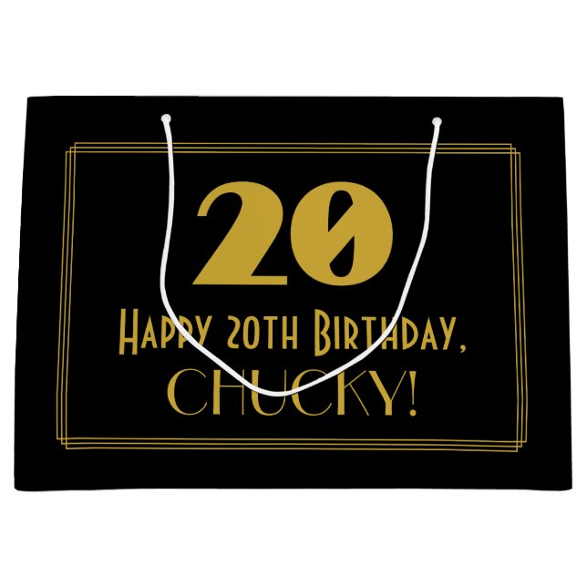 Grand Sac Cadeau 20e anniversaire — Art Déco Inspiré Look "20" & No (Devant)
