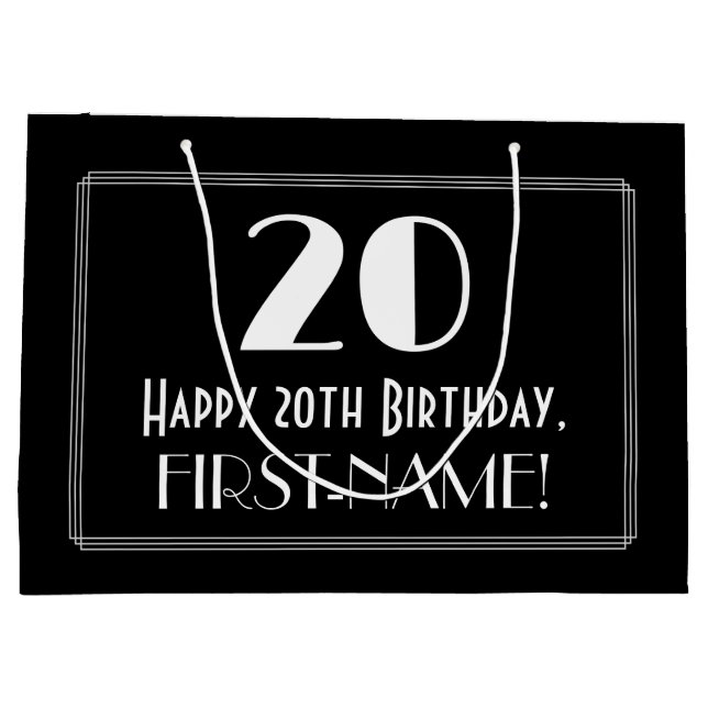 Grand Sac Cadeau 20e anniversaire : Art Déco Style inspiré "20", No (Dos)