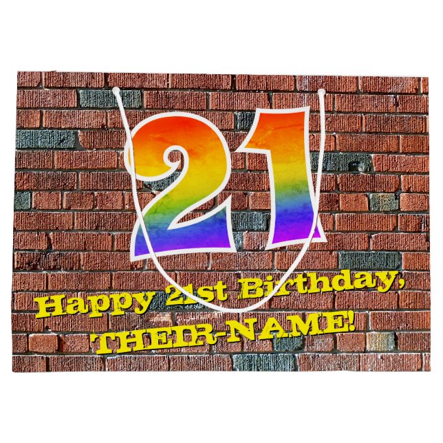 Grand Sac Cadeau 21e anniversaire : Amusant, Arc-en-ciel inspiré de (Dos)